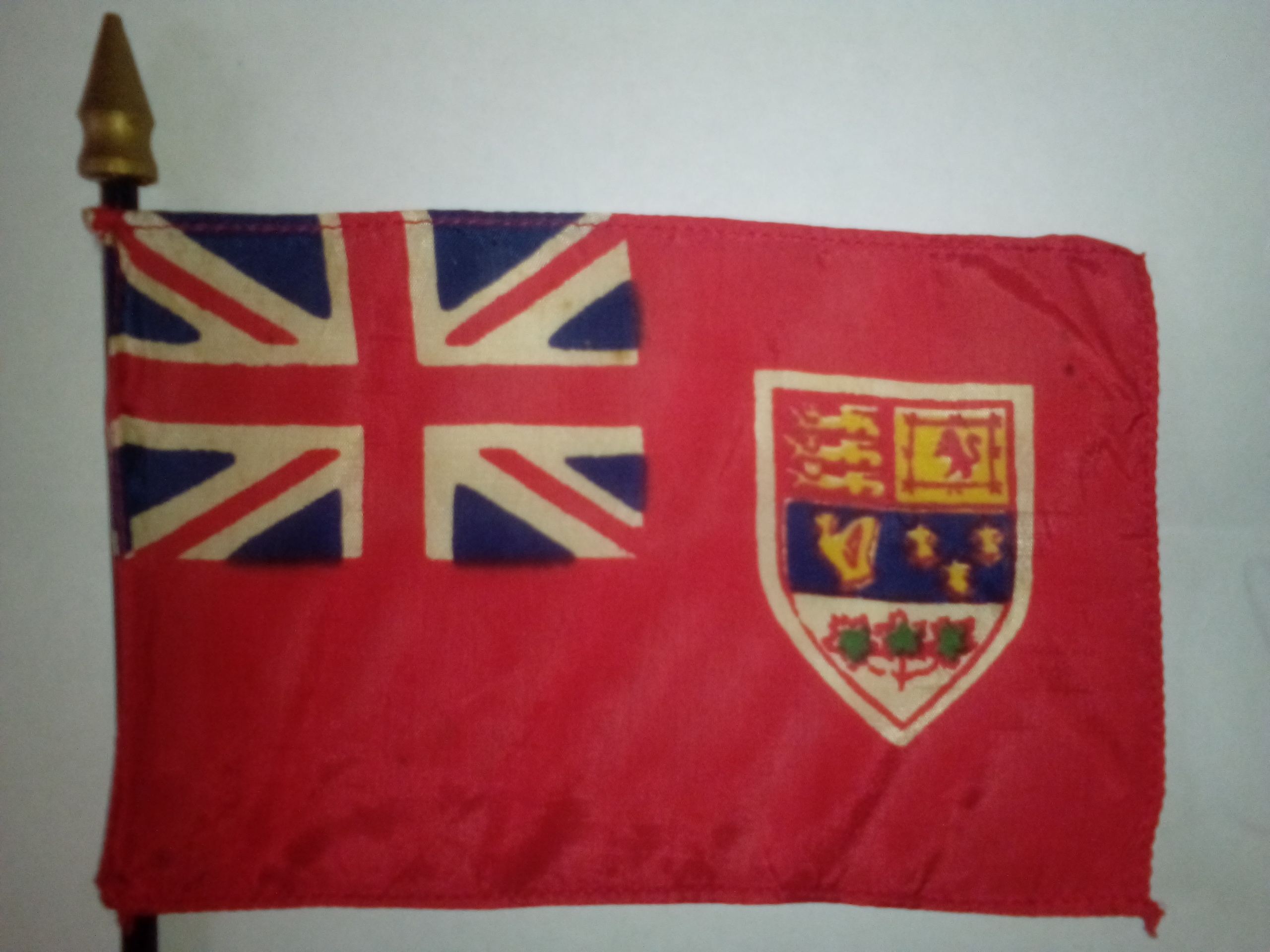 Vintage miniature Canadian Red Ensign, 1922-1957 era design, probably made in the 1940s-1950s