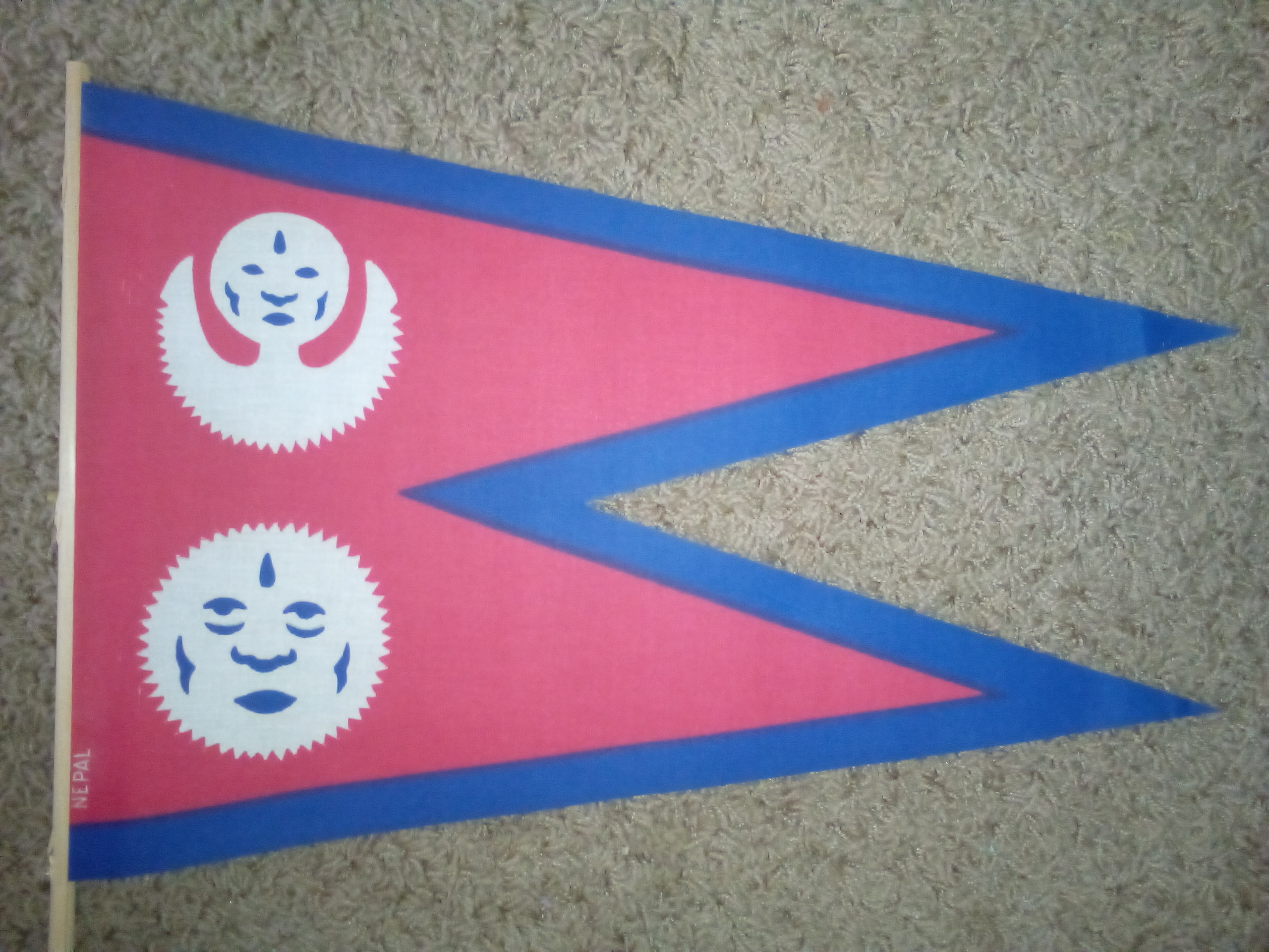 Vintage medium-sized pre-1962 flag of the Kingdom of Nepal. This particular variant features the pennants positioned straight forward.